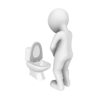 3D adam bir klozet urinates. küçük insanlarla 3D render illüstrasyon.