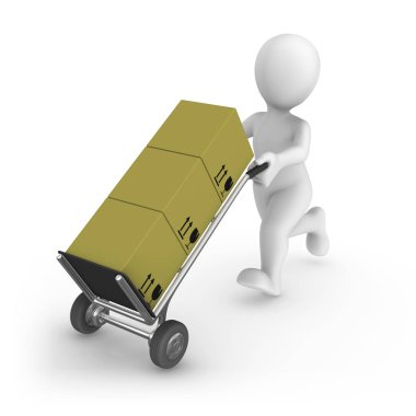 kargo ile 3D render işçi. küçük insanlarla 3D render illüstrasyon.