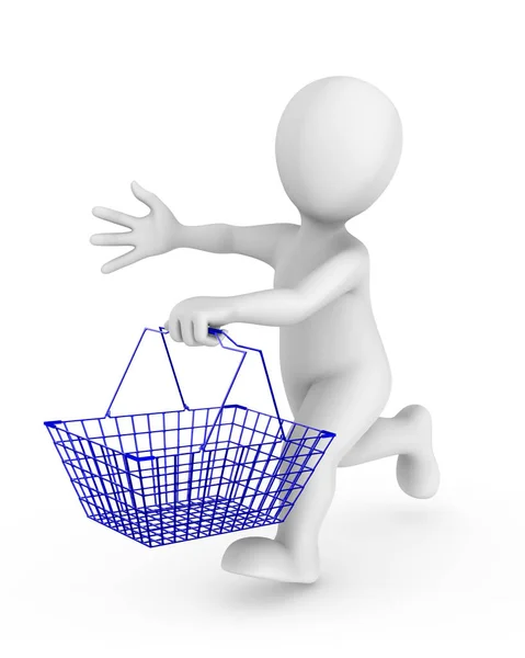 Man Shopping Cart Sale Трехмерная Иллюстрация Маленькими Людьми — стоковое фото