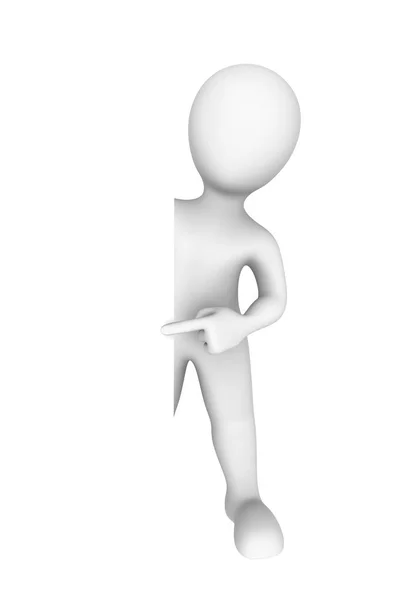 3d adam boş kuruluna işaret. küçük insanlarla 3D render illüstrasyon.
