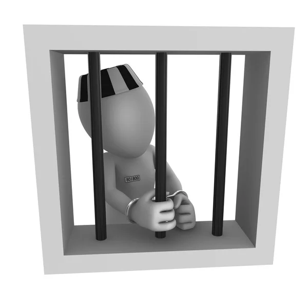 囚犯在格子后面的条纹帽里 用小人物渲染插图 — 图库照片