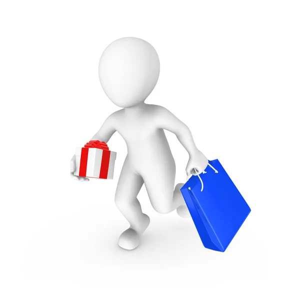 Reso Bianco Umano Con Regalo Shopping Bag Illustrazione Resa Con — Foto Stock