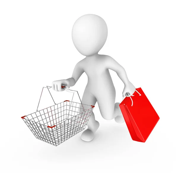 Man Shopping Cart Sale Rendered Illustration Small People Stock Image