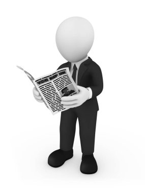 Siyah suit 3d işadamı gazete okur