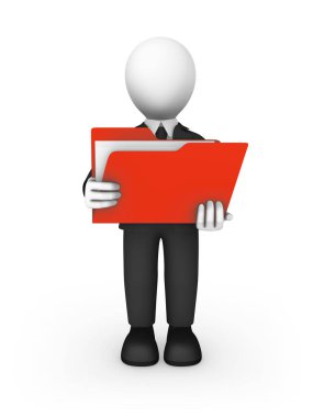 Elinde klasör ile 3d beyaz işadamı