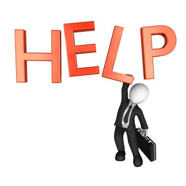 3D işadamı ve kırmızı yardım metni