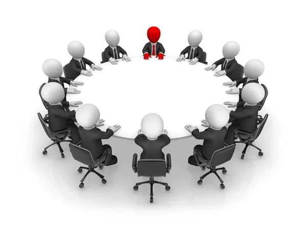 3d piccoli imprenditori seduti a tavola rotonda. Concetto di lavoro di squadra . — Foto Stock
