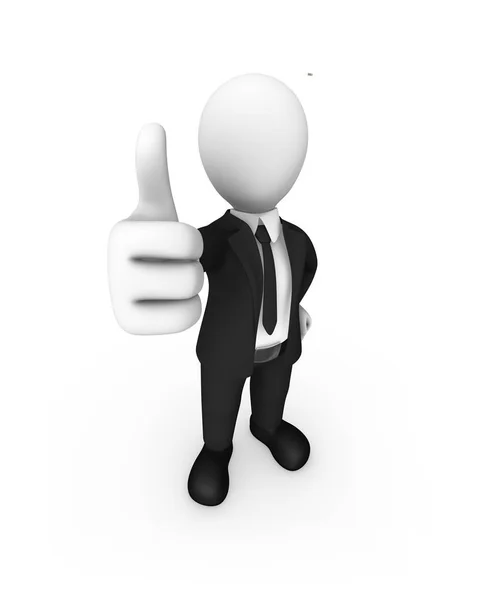 3d white businessman shows thumb up gesture. — Stock Photo, Image