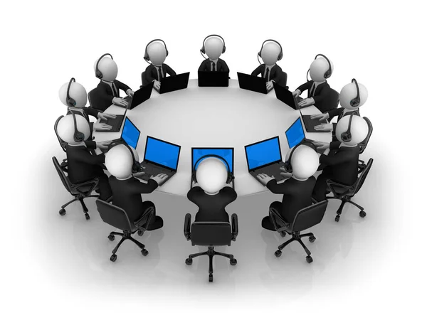 3d business people sit at a round table. Support team. — Stock Photo, Image