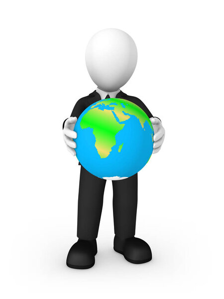 3d businessman in black suite with Earth in hands