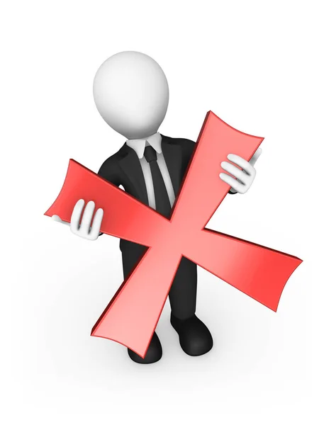 3d uomo d'affari un simbolo negativo (croce rossa) nelle mani — Foto Stock