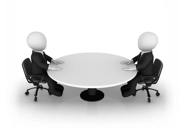 3d small business people sitting at round table — Stock Photo, Image