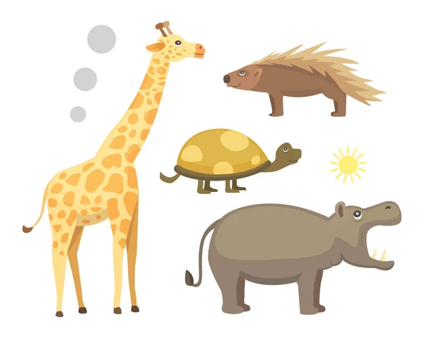 アフリカの動物漫画のベクトルを設定します。分離したサファリの図 — ストックベクタ