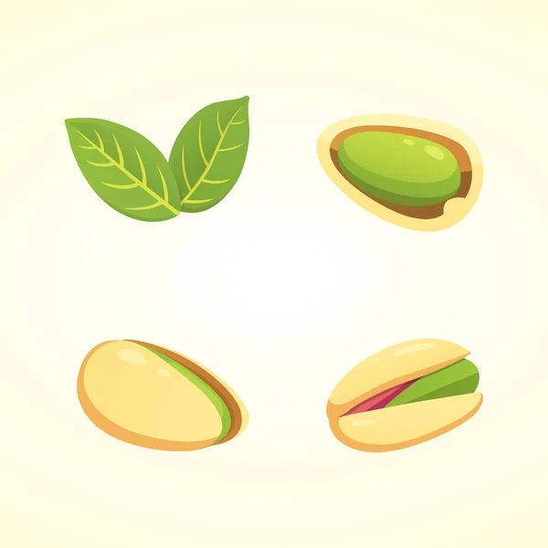 Set illustrazione vettore dado pistacchio in stile cartone animato. Alimenti biologici . — Vettoriale Stock