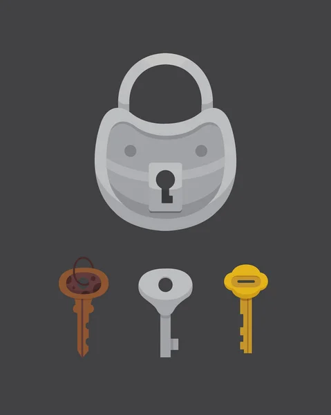 Set of vintage keys and locks. Vector illustration cartoon padlock. Secret, mystery or safe icon. — Stock Vector