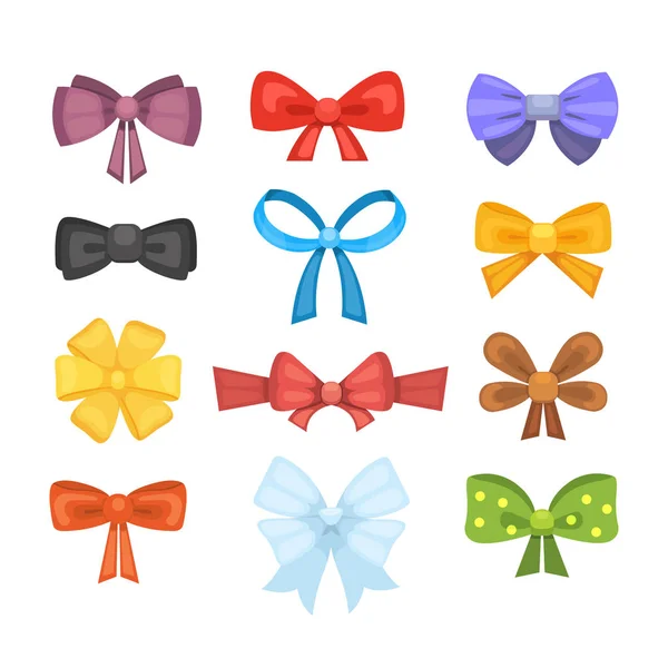 Cartoon cute gift bows with ribbons. color butterfly tie — Stock Vector