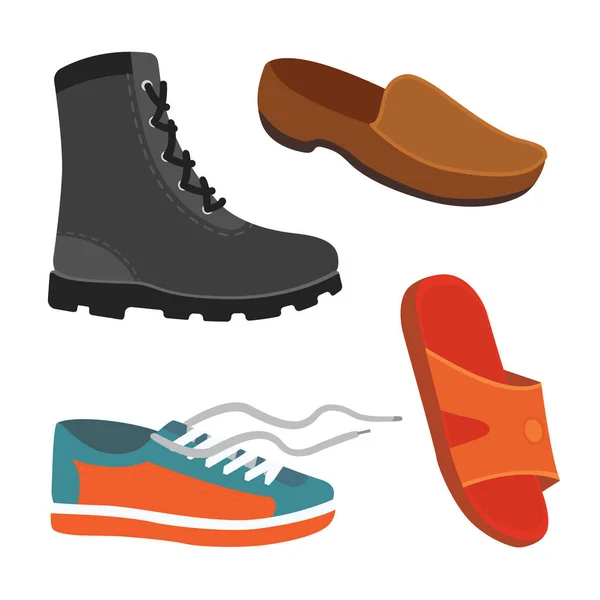 Mężczyzna buty sezonu w płaski. Ilustracja na białym tle wektor zestaw Buty Mężczyźni — Wektor stockowy