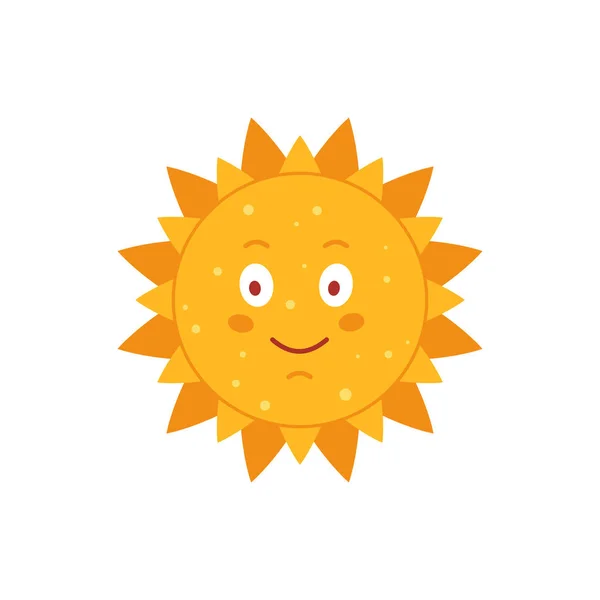 Śmieszne wektor ręcznie rysowane słońce ilustracji. Cute ikona emotikon słońce. Lato słoneczny twarz emoji. — Wektor stockowy