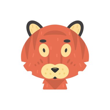 Sevimli çocuk kaplan yüz vektör illüstrasyon beyaz izole.