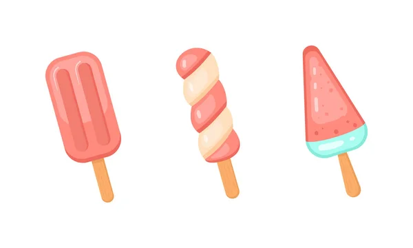 Popsicle fagylalt vektorszett. Aranyos jég lollys gyűjtemény izolált OB fehér háttér. — Stock Vector