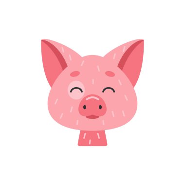 Karikatür tarzında sevimli domuz yüz vektör simgesi.