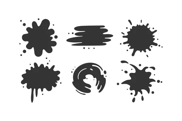 Zwarte verf blots collectie vector iconen. Cartoon verf splatters en inkt spatten. — Stockvector