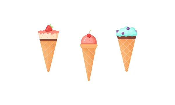 Ícones de vetor de sorvete bonito no estilo dos desenhos animados . — Vetor de Stock