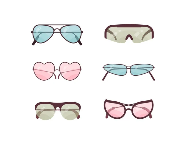Colorful sunglasses vector set. Spectacles plastic frame collection. Summer sun protection. — Stock Vector
