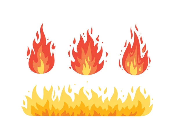 Fire vlam vector iconen in cartoon stijl. Vlammen van verschillende vormen. — Stockvector