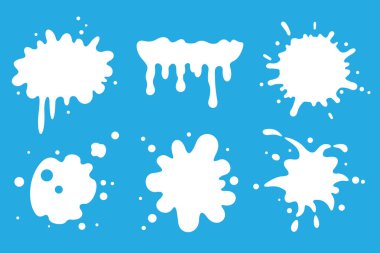 Beyaz süt sıçramaları damla ve lekeler vektör izole simgeler ayarlamak.