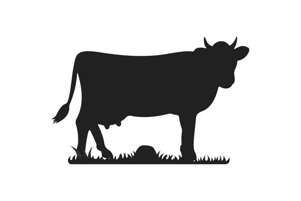 Коровьи силуэты на траве. Выпас коров на векторной иллюстрации лугов . — стоковый вектор