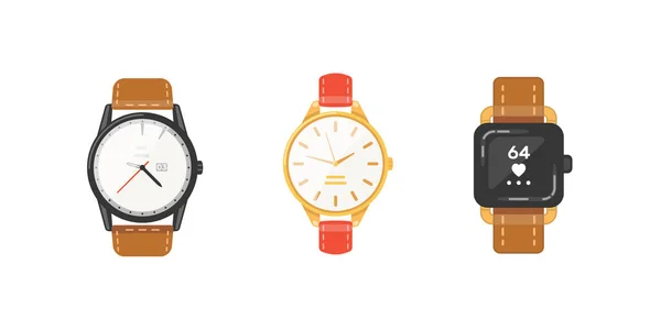 Klassieke horloges set van vector iconen. Horloge voor zakenman, SmartWatch en mode klokken collectie. — Stockvector