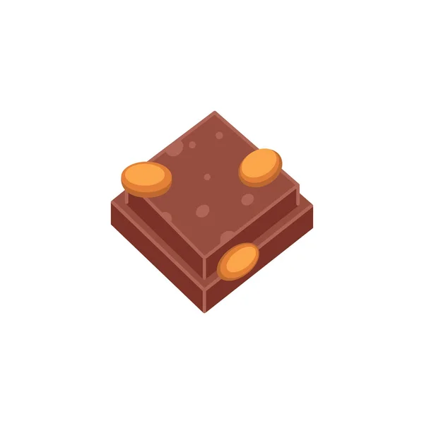 Pieza de chocolate con nueces vector ilustración en estilo de dibujos animados — Vector de stock