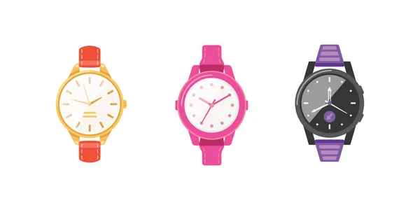 Relógios clássicos conjunto de ícones vetoriais. Assista para homem de negócios, smartwatch e coleção de relógios de moda . —  Vetores de Stock