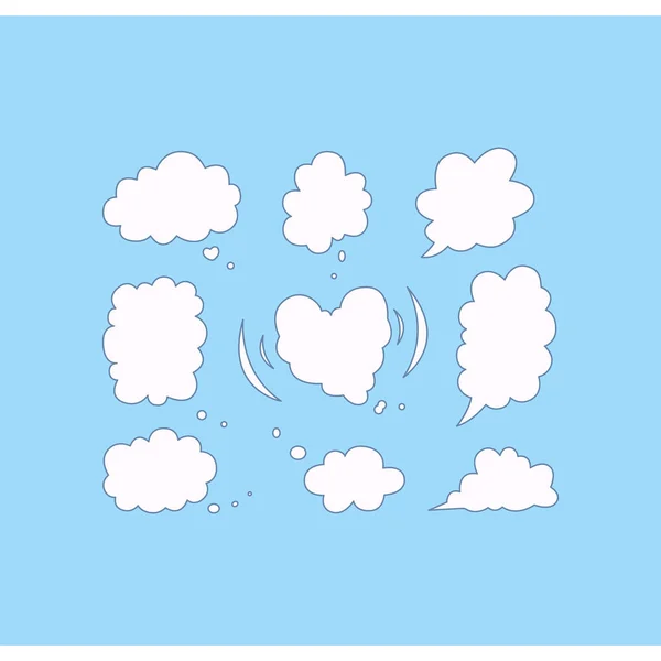 一组云语音泡沫。可爱的气泡和空气球元素。用于通信、评论和消息模板的云彩文本框. — 图库矢量图片