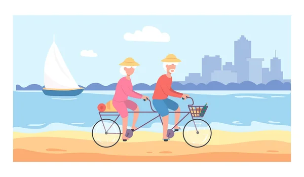 People go cycling. Bike tourism baners. Cycle sport and Mountain bike races. Bicycle riding adventure vector cartoon illustration. — Stock Vector