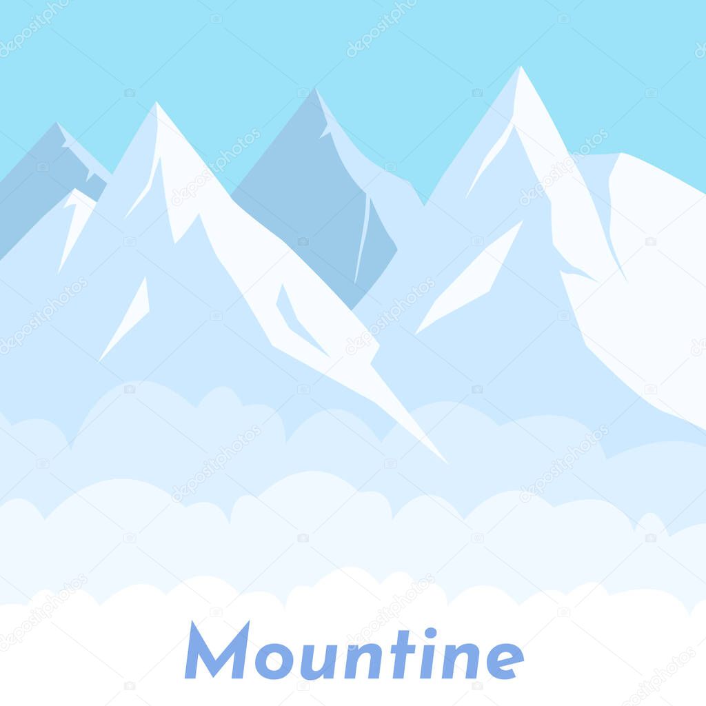 Mountains landscape illustration. Vector mountain and forest with hills and trees illustration.