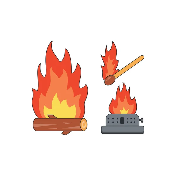 Camping fuego vector aislado icono en blanco en estilo de dibujos animados. — Archivo Imágenes Vectoriales