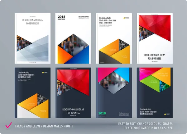Modelo retangular de design de brochura. Conjunto abstrato moderno colorido, relatório anual com design de material para branding . — Vetor de Stock