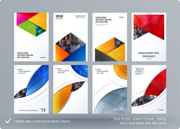 Brochure design modello rettangolare. Set astratto moderno colorato, relazione annuale con design dei materiali per il branding . — Vettoriale Stock
