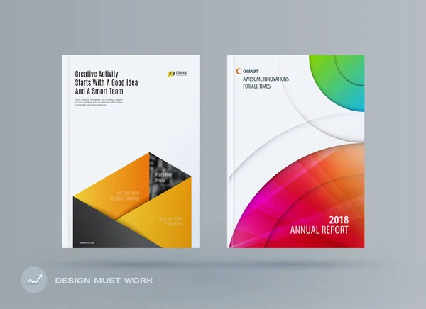 Plantilla rectangular de diseño de folleto. Conjunto abstracto moderno colorido, informe anual con diseño de material para branding . — Vector de stock