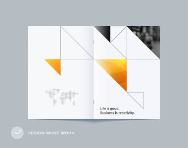 Soyut çift sayfalı broşür tasarım marka için renkli üçgen üçgen stiliyle. İş vektör sunu borda.