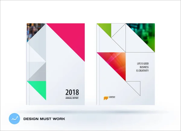 Brochure design triangular template. Colourful modern abstract set, annual report with shapes for branding. — Stock Vector