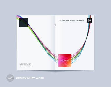 Çift sayfalı broşür tasarım yumuşak stili renkli çizgiler dalgaları ile marka için soyut. İş vektör sunu borda.