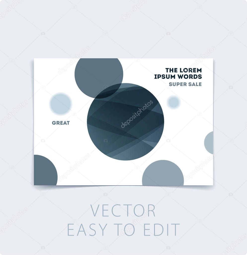 Abstract design brochure cover, creative flyer in A4 with grey round shapes for branding, marketing kit