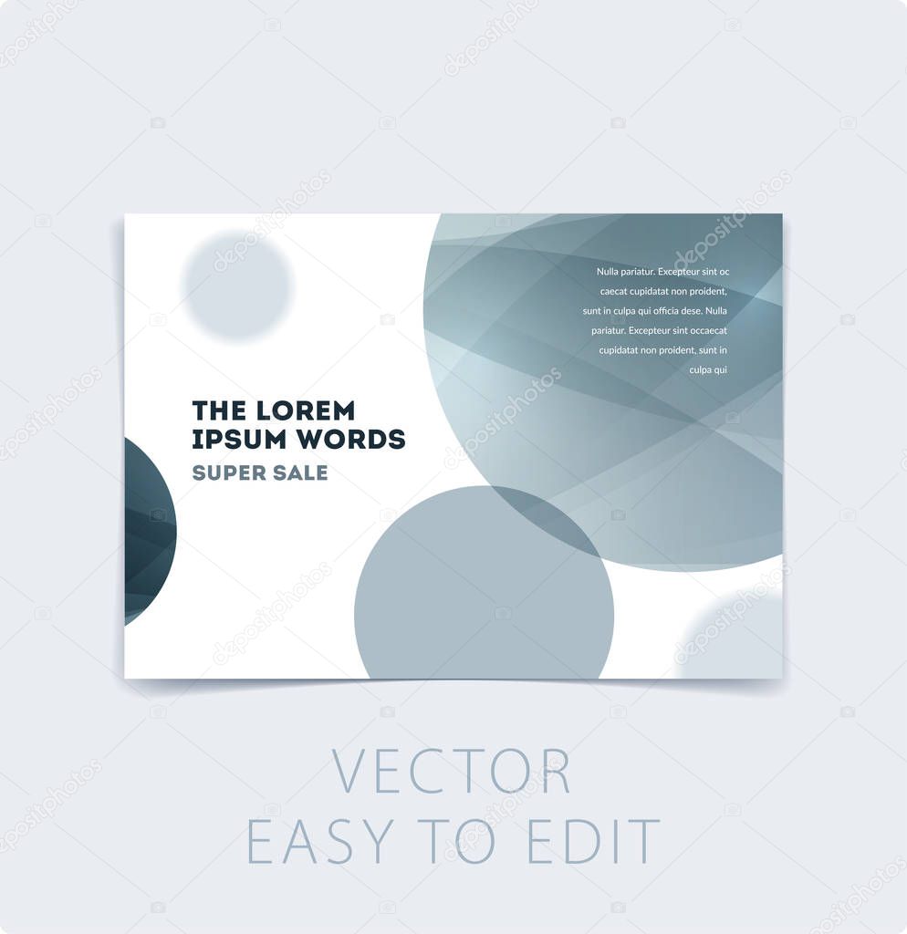 Abstract design brochure cover, creative flyer in A4 with grey round shapes for branding, marketing kit