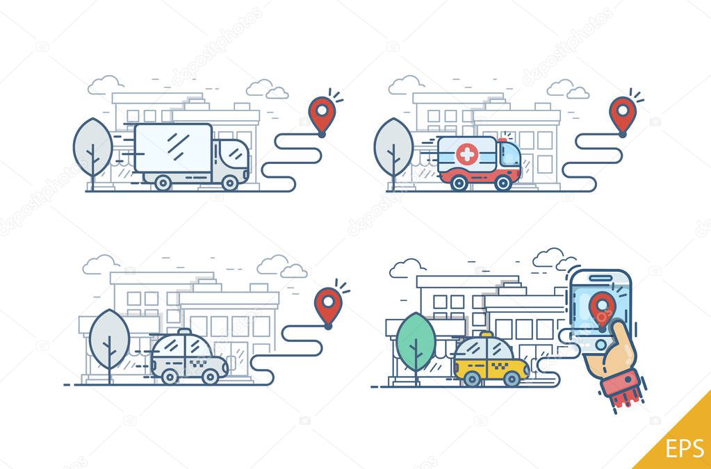 Transportation Service. Modern design vector illustration line icons