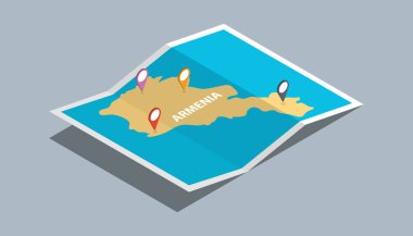 Ermenistan haritalar izometrik tarzı ile keşfetmek ve imleç konumu etiket top vektör çizim üzerinde pin