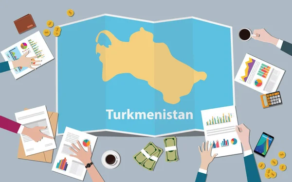 Turkmenistan Negara Pertumbuhan Tim Bangsa Membahas Dengan Lipat Peta Tampilan - Stok Vektor