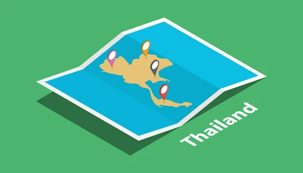 Explorer Les Cartes Thailand Avec Style Isométrique Balise Localisation Marqueur — Image vectorielle